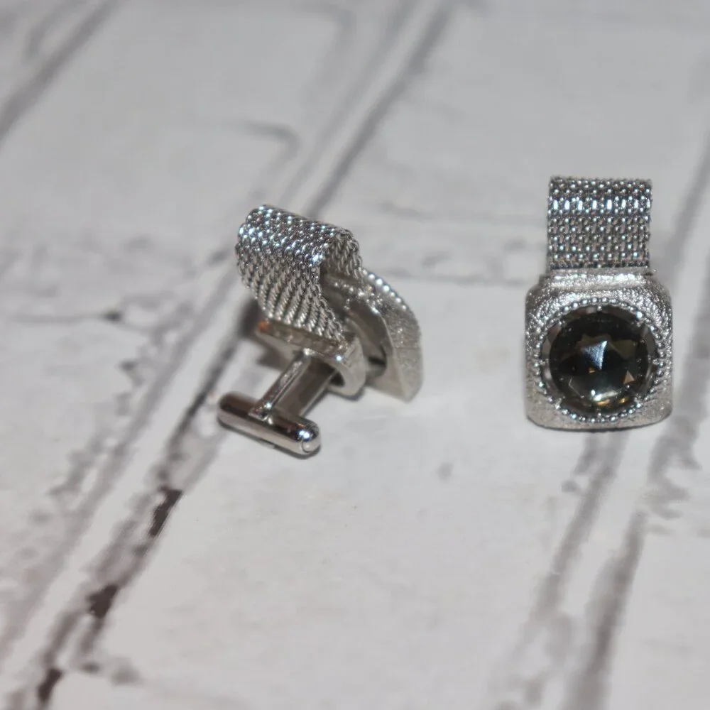 💚✨ Vintage Swank Silver & Green Rhinestone Wrap-Around Cufflinks